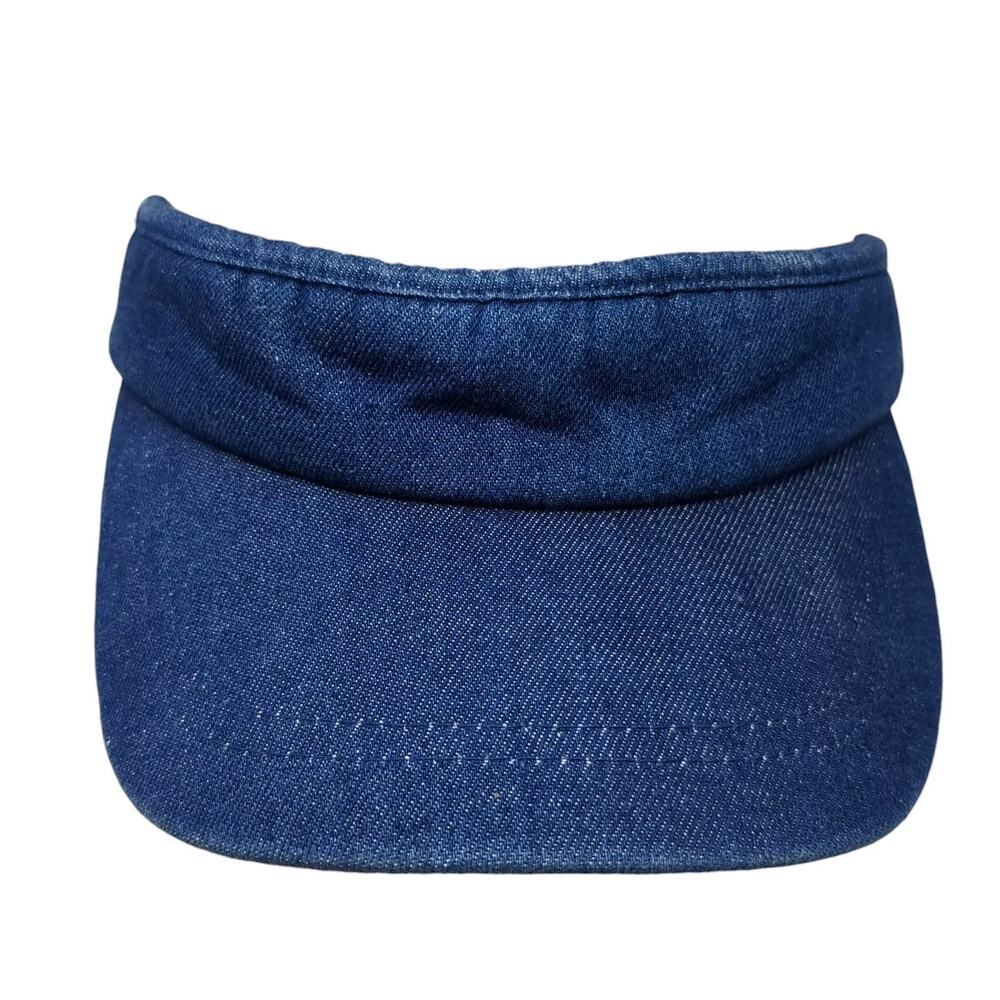 Faded Glory Visor Hat Blue Denim Striped Elastic Strapback Cotton One Size OSFM